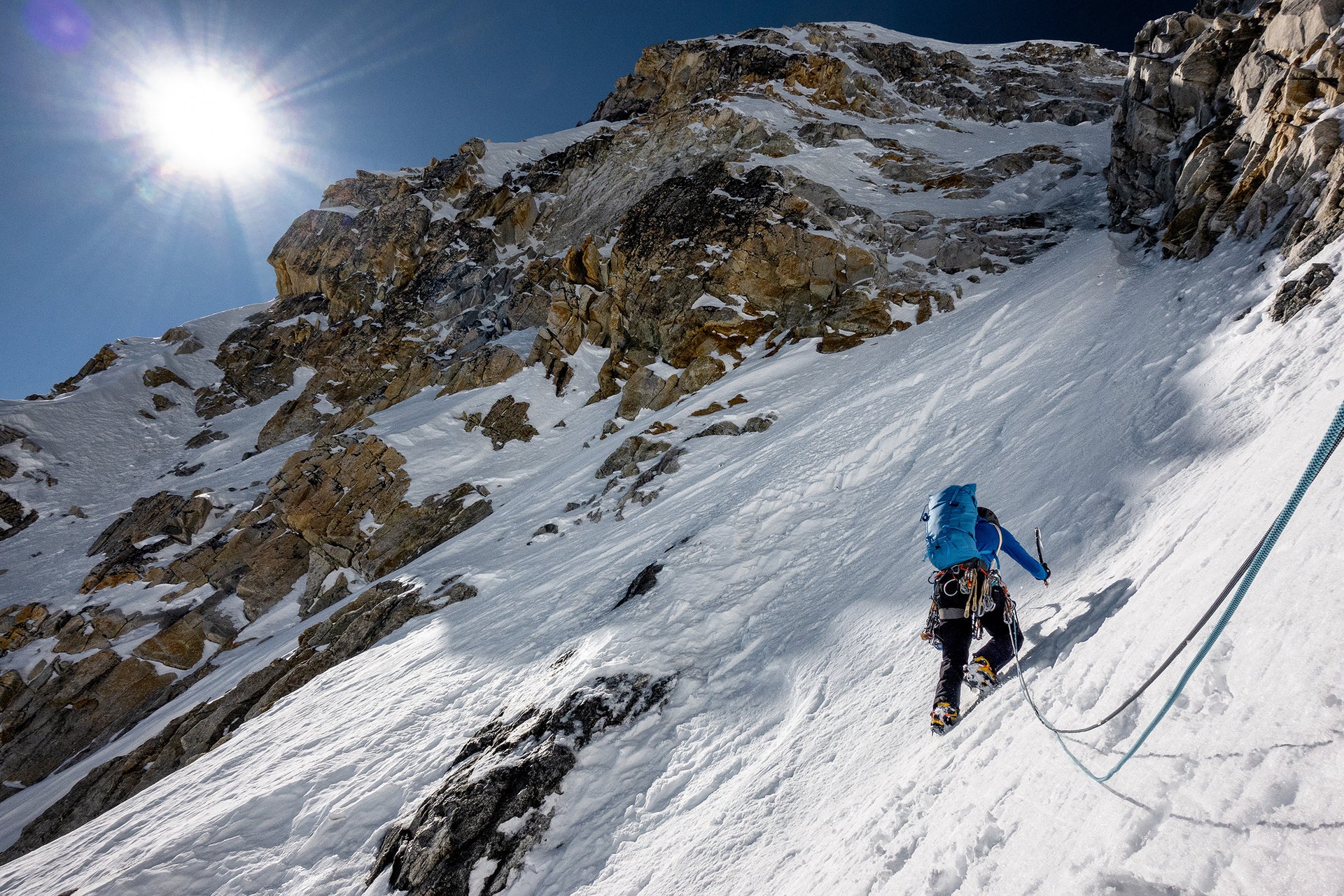 Grant Kleeves casts off into the bowling alley. Yentna Glacier, Alaska.