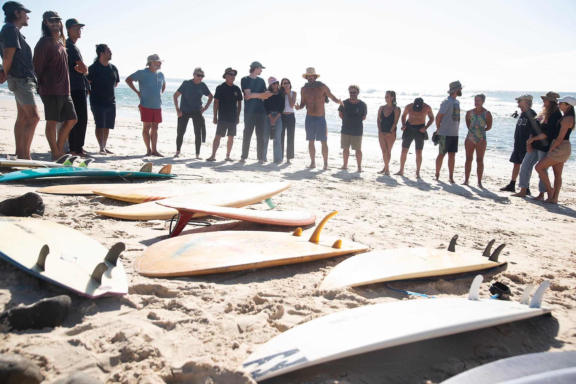 “With over 30 people, and as many surfboards on the sand, we dove deep into experiencing surfing’s diversity,” said Dave Rastovich. Photo Justin Crawford
