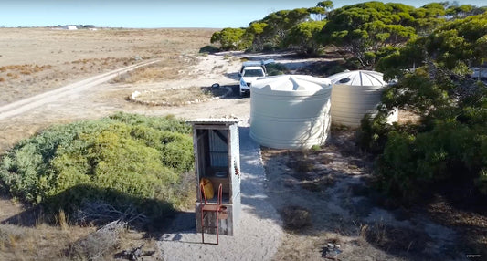 Opening image: A room with a view. The composting drop-dunny on Heath’s Eyre Peninsula property is one of world’s only toilets offering a surf check. Frame from Farm Boys