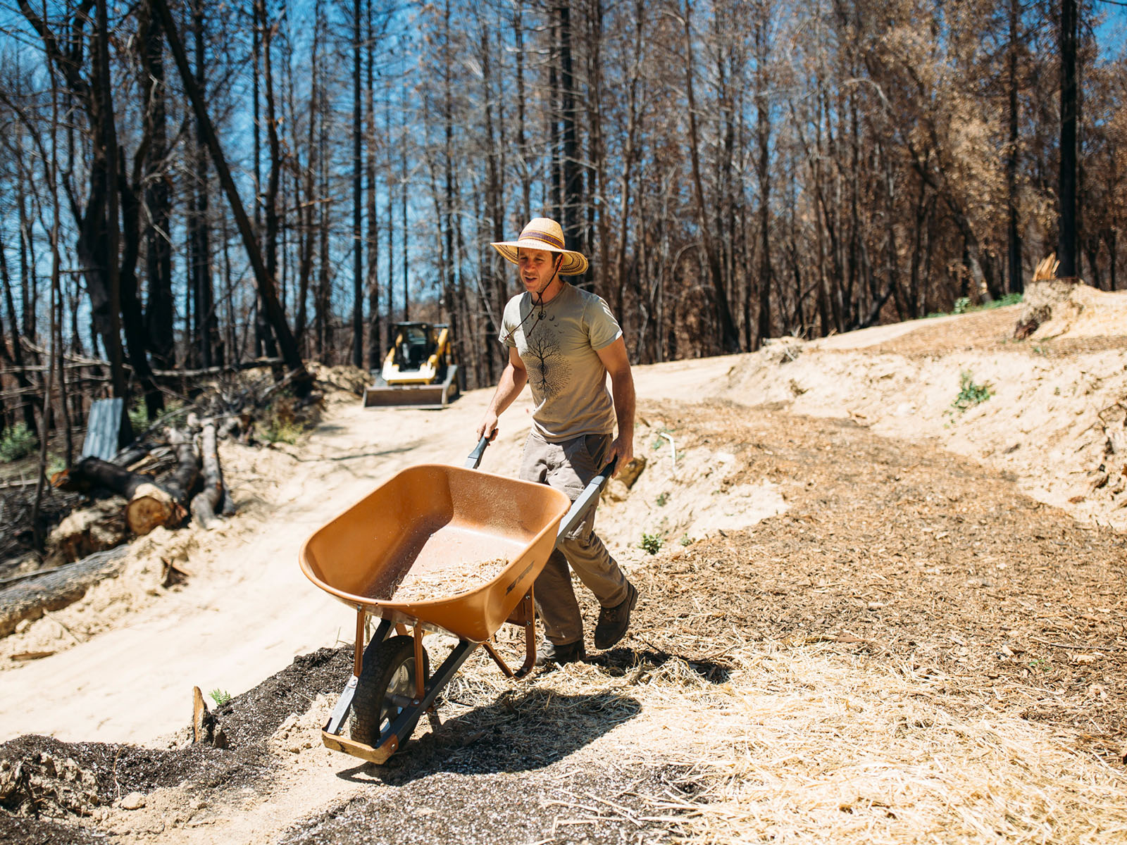 Matthew Trumm does ecosystem restoration work in the Camp Fire burn scar. Butte County, California.