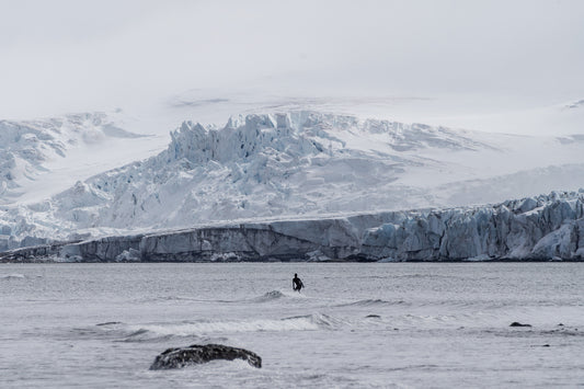 Opening image: “We did have a beautiful surf at Livingston Island. It was a long peeling longboard wave.” Rachel Gordon glides down a sweet Antarctic left on her 9 foot log, which she brought all the way from Alaska. Photo Laura Wilson