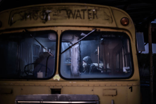 On a planet with finite resources, we’re increasingly going to need to reuse and repurpose what we’ve got… and we’re going to need to rethink leadership. Addy Jones ponders the future inside the old school bus on Heath Joske’s property. Photo SA Rips