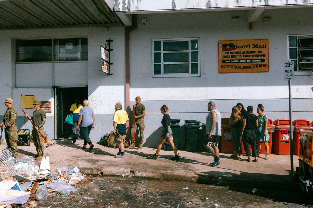 Located in downtown Lismore, the offices of the Koori Mail newspaper became a focal point for community-led flood relief during the catastrophic Northern River floods of early 2022.